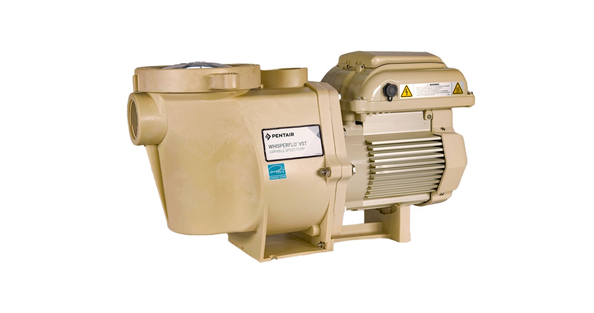Pentair WhisperFlo VST variable-speed pool pump, almond housing, left-angle view