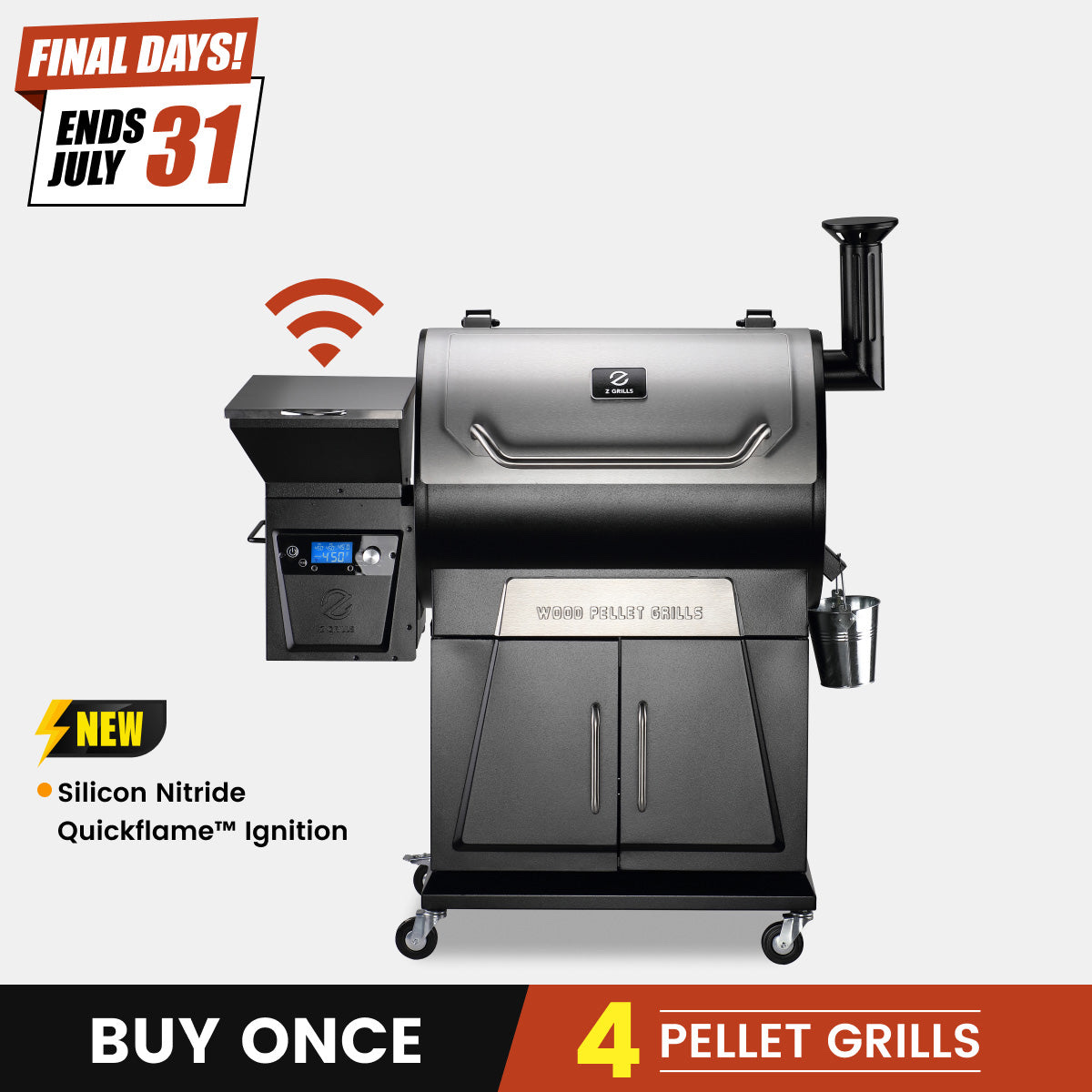 Z Grills 700D4E WiFi pellet grill and smoker in stainless and black